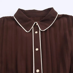 Brown With Belt Pleated Midi Dresses