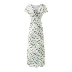 Elegant Girl Short Sleeve V Neck Print A-line Midi Summer Dresses Chic Lady Holiday Robe Party Dress