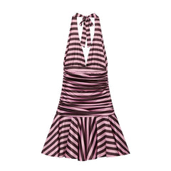 Striped Halter Mini Dresses