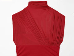 High-Neck Sleeveless Ruched Sheer Red Mini Dresses