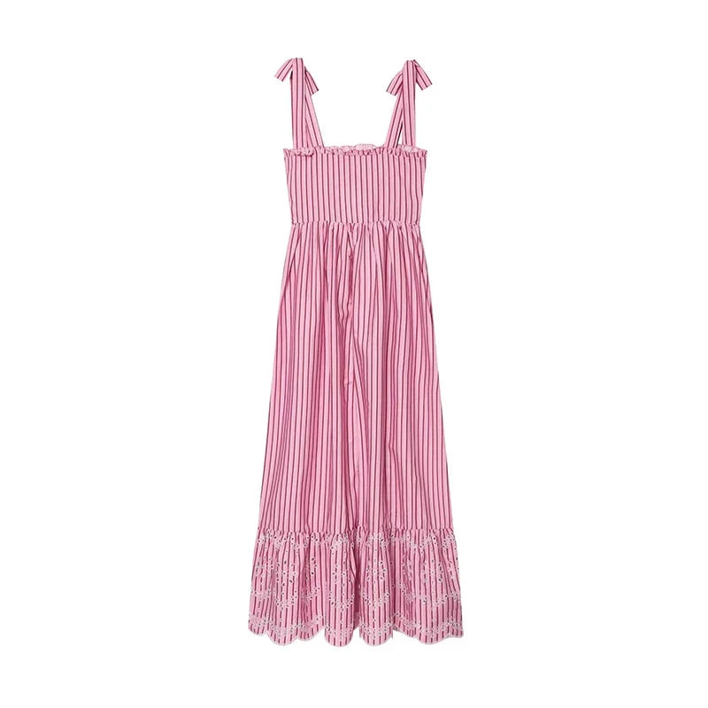 Pink Striped Midi Dresses