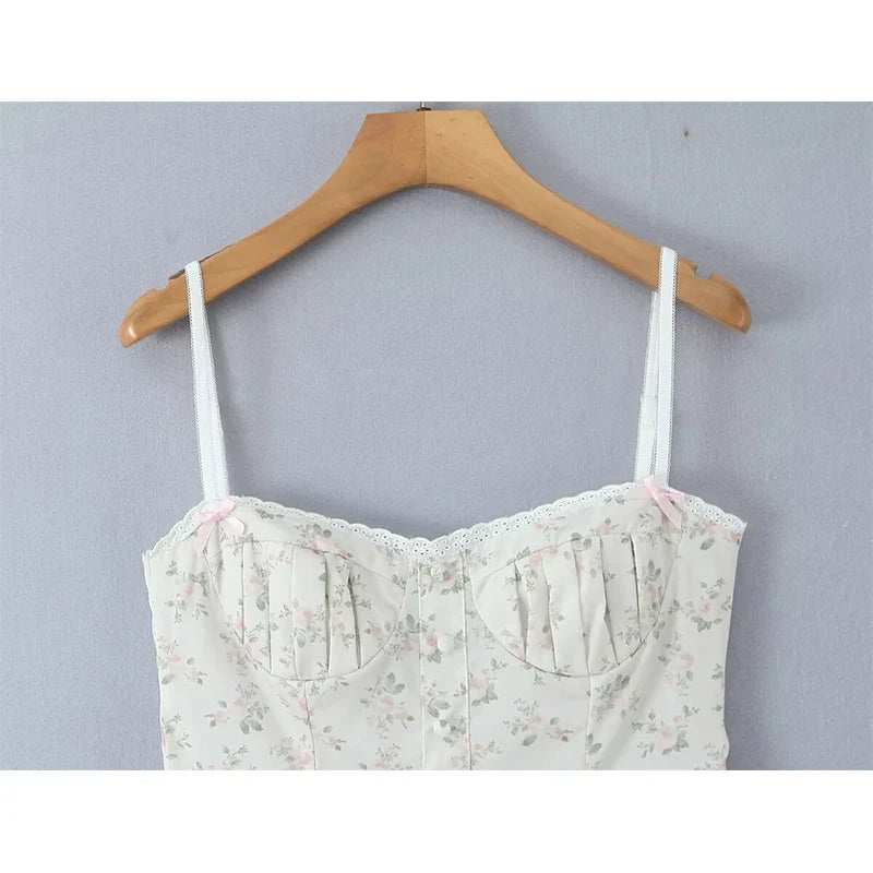 Sexy Sling Summer Dresses White Patchwork Floral Print Dresses