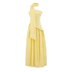 Elegant Strapless With Scarf Long Dresses Sexy High Slit Pleated Hem Evening Party Dresses