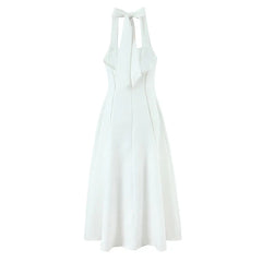 Vintage Elegant Black White Halter Midi Long Dresses A-line Slim Sexy Backless Dresses