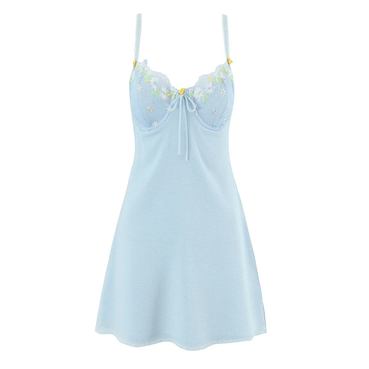 Light Blue Floral Embroidery Sling Sexy Dresses Summer Night Out Party Backless Dresses