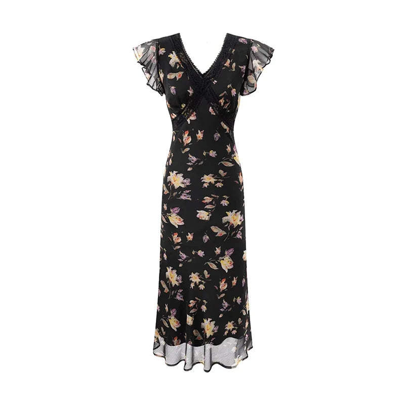 French Style Floral Print Elegant Summer Dresses