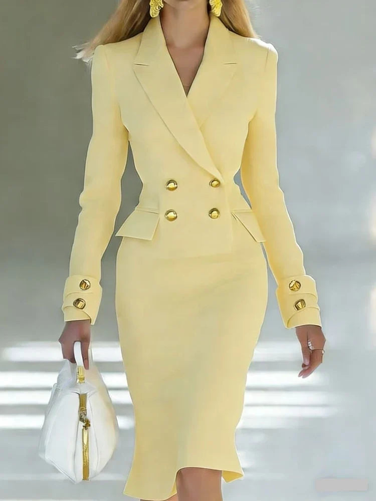 Spring Autumn Simple Solid Color Office Dresses