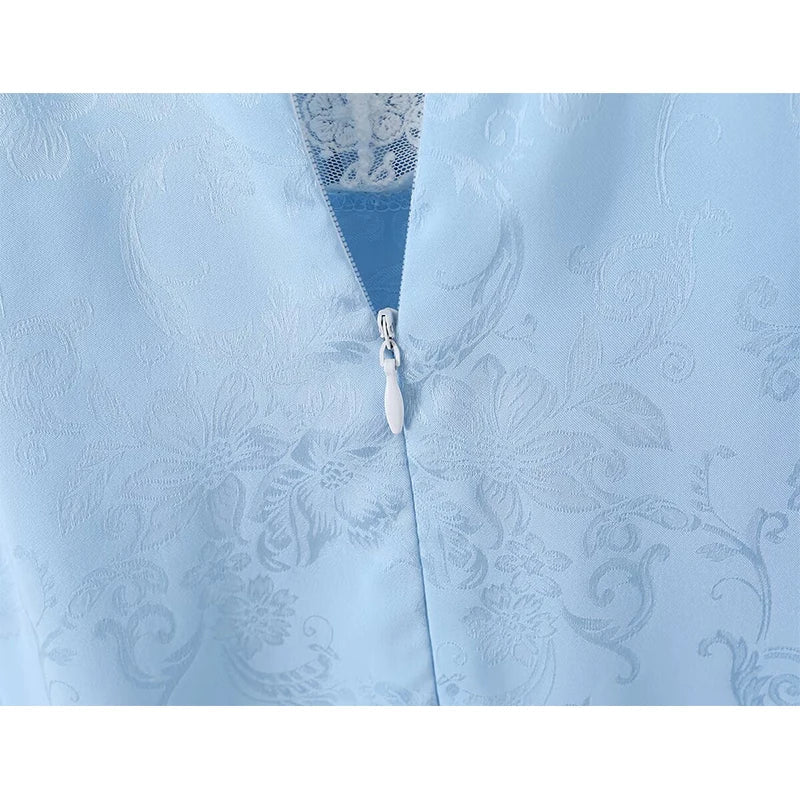 Summer Blue Lace Trim Cutout Mini Dresses