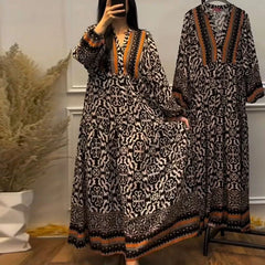 Geometric Pattern Printed Loose Robe Dresses