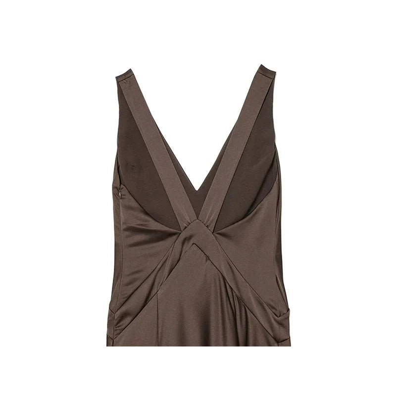 Wide Straps V Neck Satin Long Dresses