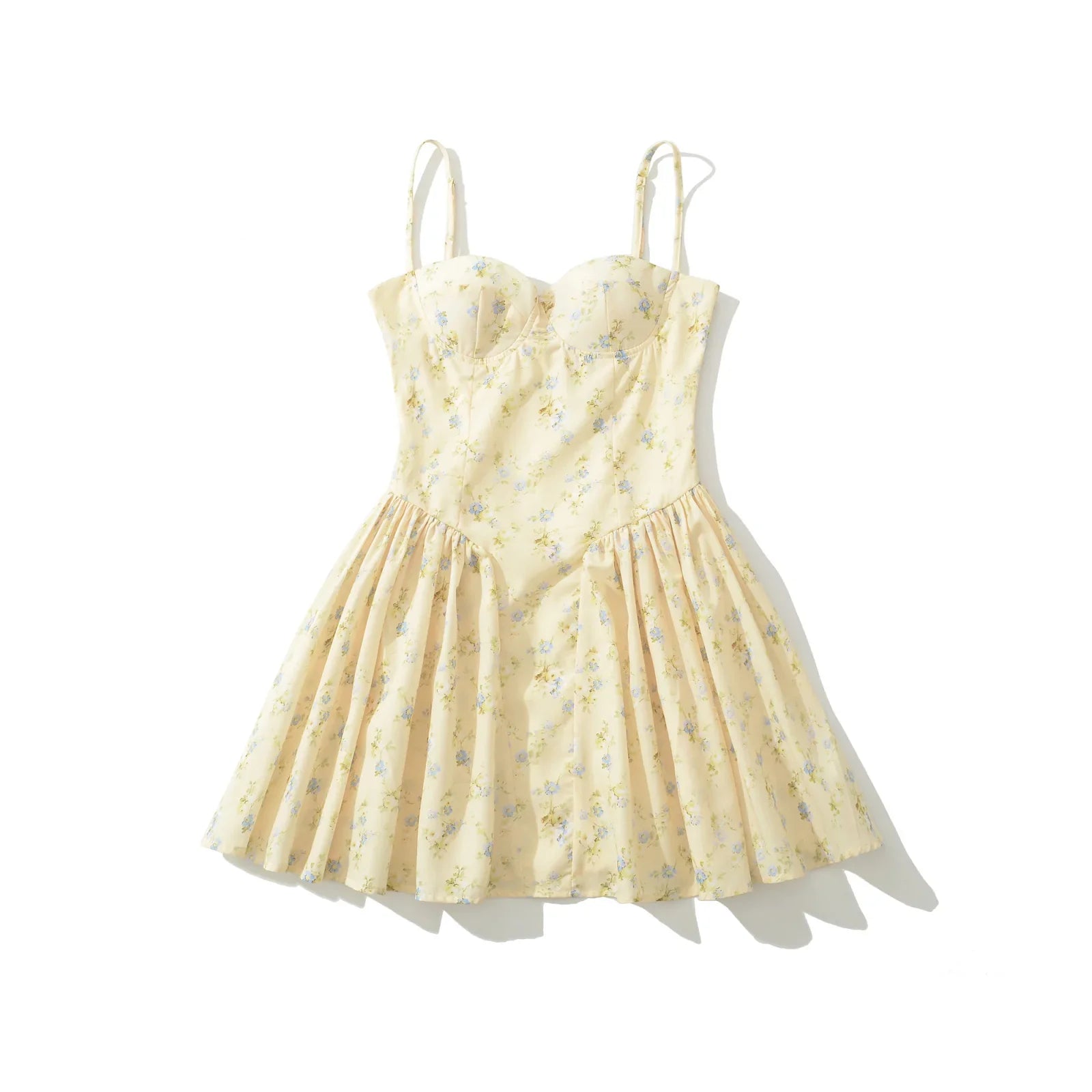 Yellow Floral Print Mini Dresses