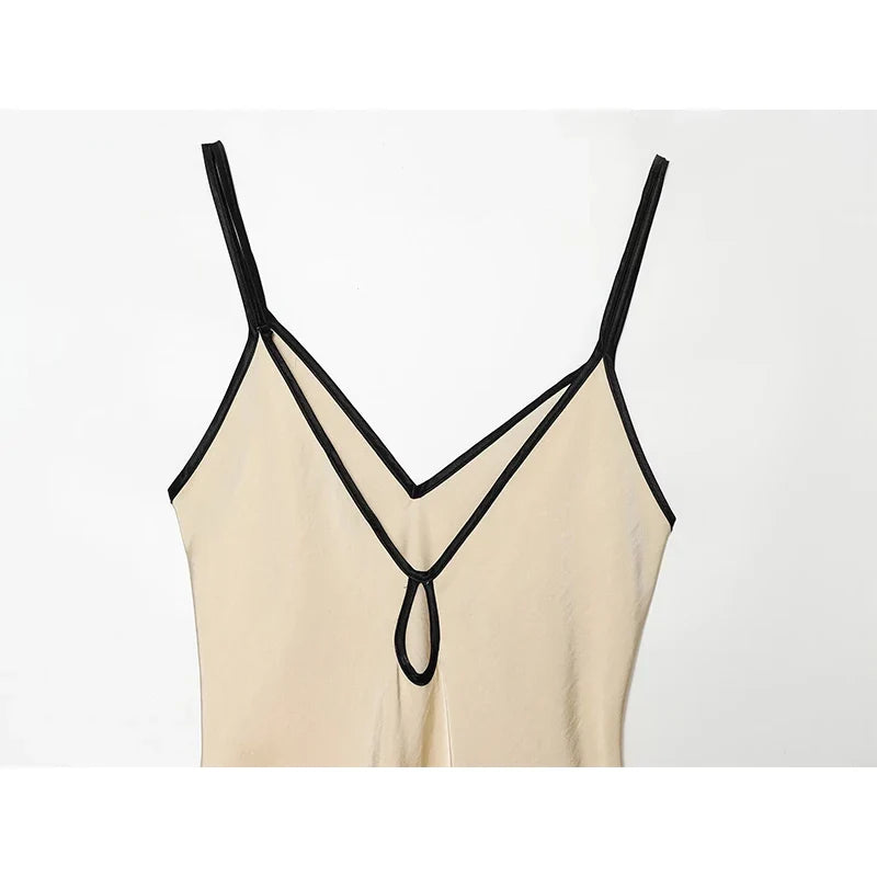 Beige Satin Long Sling Dresses