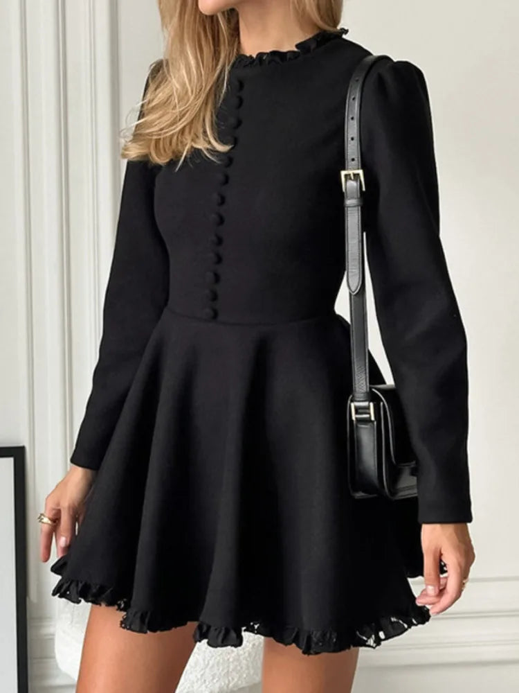 Summer Stand Up Collar Bubble Sleeve High Waisted Dresses