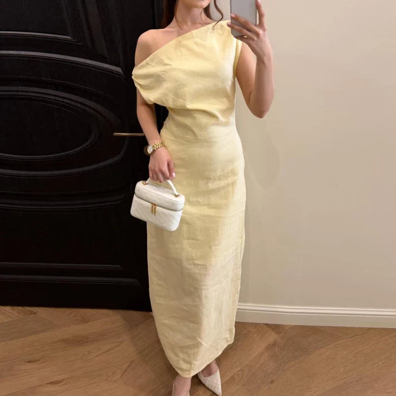 Sexy Slanted Neck High Waist Daily Dresses