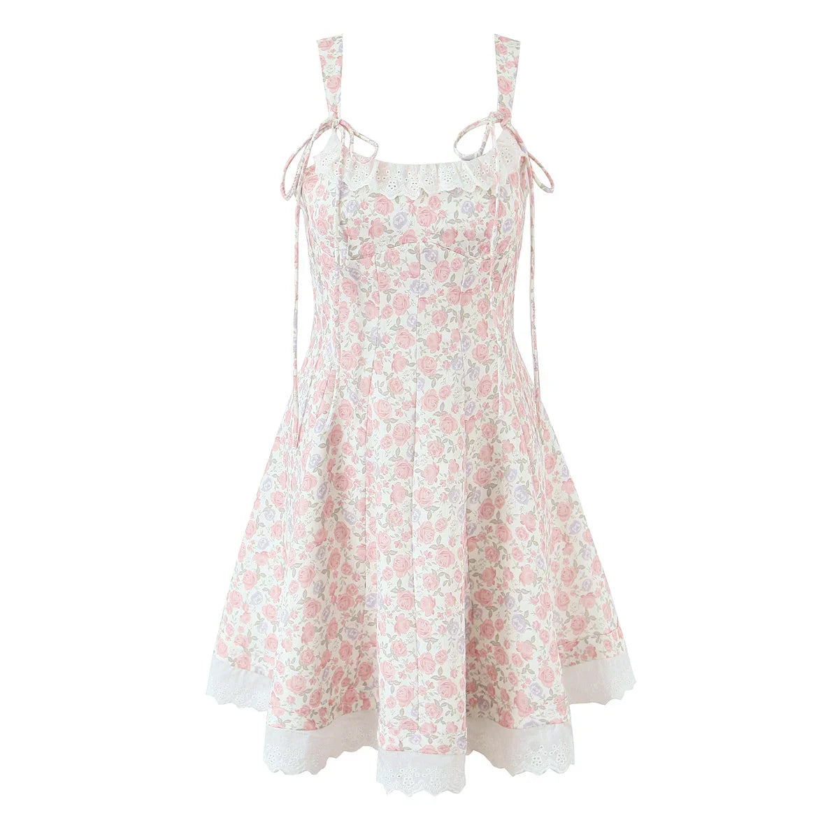 Sweet Elegant O Neck Sleeveless Lace Spliced Floral Print Dresses