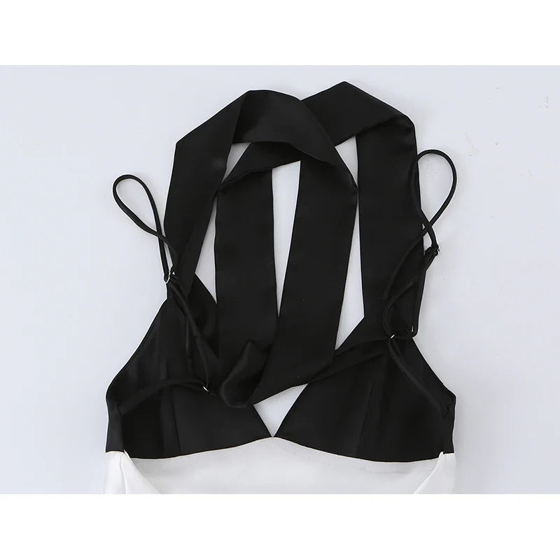Elegant With Scarf V Neck Patchwork Sling Dresses