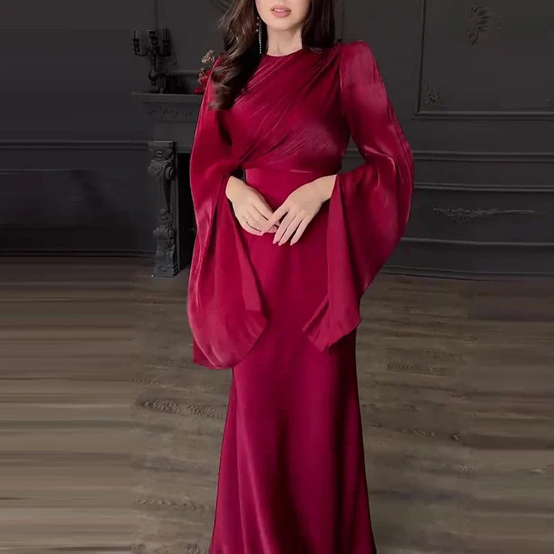 O-neck Slim Satin Dresses