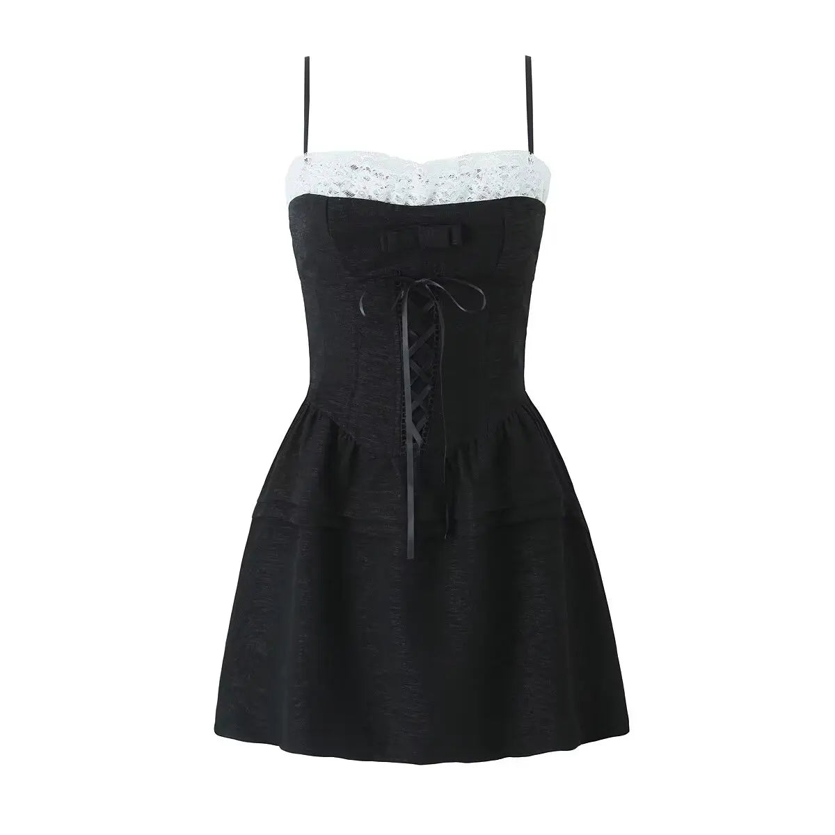 Sexy Elegant Lace Trim Bow Bandage Spaghetti Strap Mini Dresses