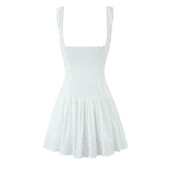 Sweet Floral Embroidery White Tank Dresses