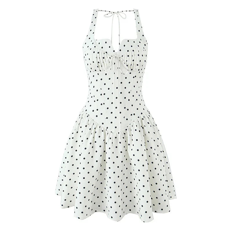 Sexy Spaghetti Straps Polka Dot White Mini Dresses
