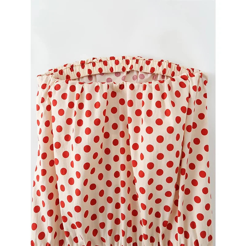 Sexy Chic Polka Dot Strapless Dresses Elastic Waist Summer Mini Vestidos Beach Vacation Dress