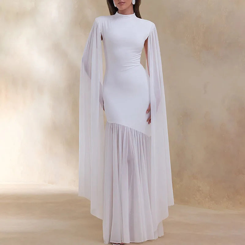 Patchwork Slim Fit Party Dresses Spring Summer O-neck Shawl Sleeve Dresses