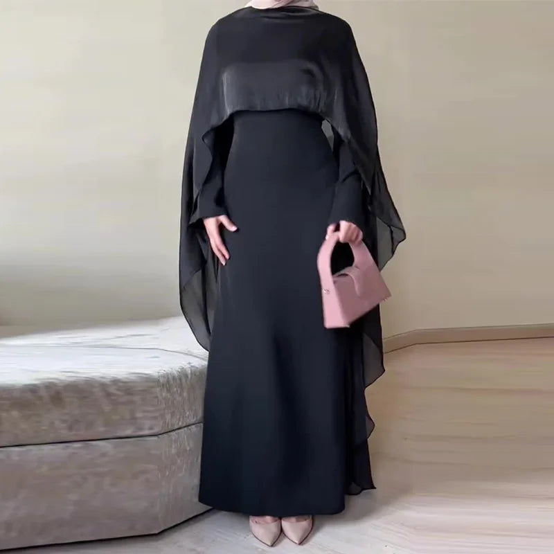 Luxury Purple Abaya With Chiffon Overlay Modest Islamic Long Dresses