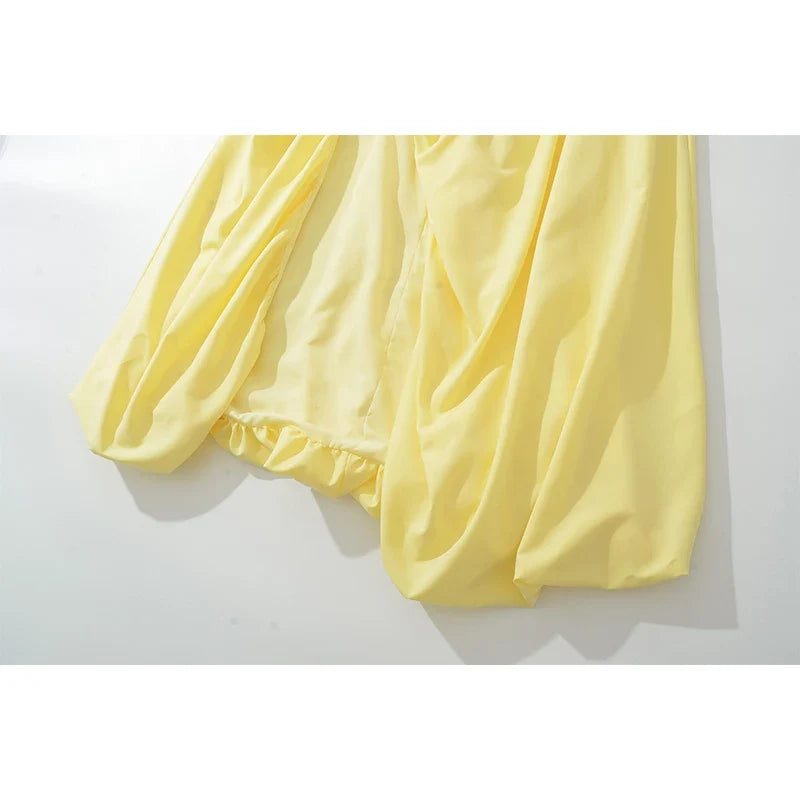 Black Yellow Hem Sexy High Slit Strapless Dresses