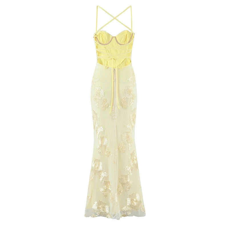 Spaghetti Straps Elegant Evening Party Long Dresses For Bandage Backless Sexy Slim Mermaid Dresses