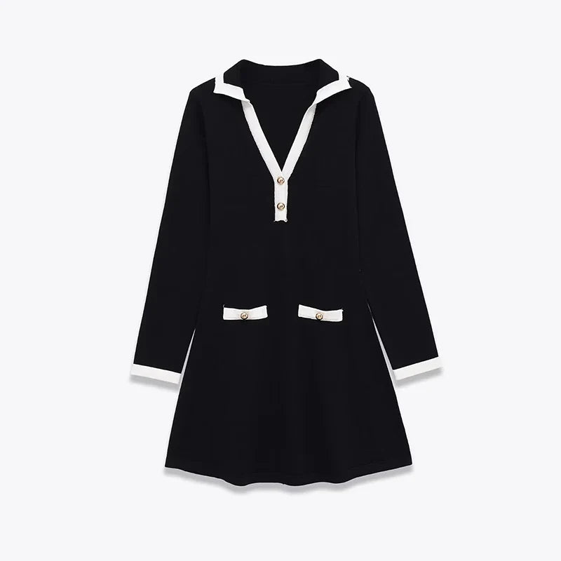 Spring Lapel Collar Long Sleeve A-line Soft Short Dresses