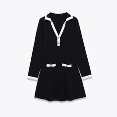 Spring Lapel Collar Long Sleeve A-line Soft Short Dresses