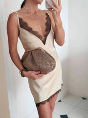 Casual V-neck Sleeveless Lace Patchwork Camisole Dresses