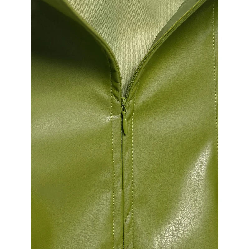 American Retro Green Faux Leather Dresses