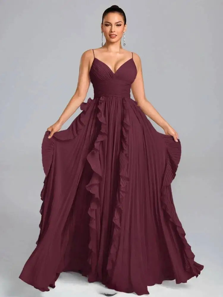 Temperament V-neck Sleeveless Pleated Waist Cinching Patchwork Dresses
