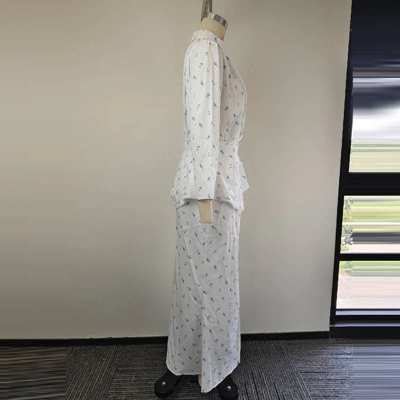 Temperament V-neck Puff Sleeve Printed Dresses