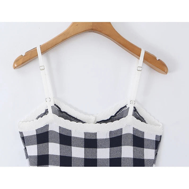French Style Contrast Knit Sling Mini Sexy Dresses