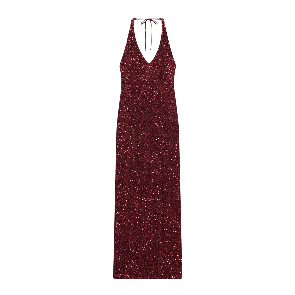 Backless Halter V Neck Sequin Long Dresses