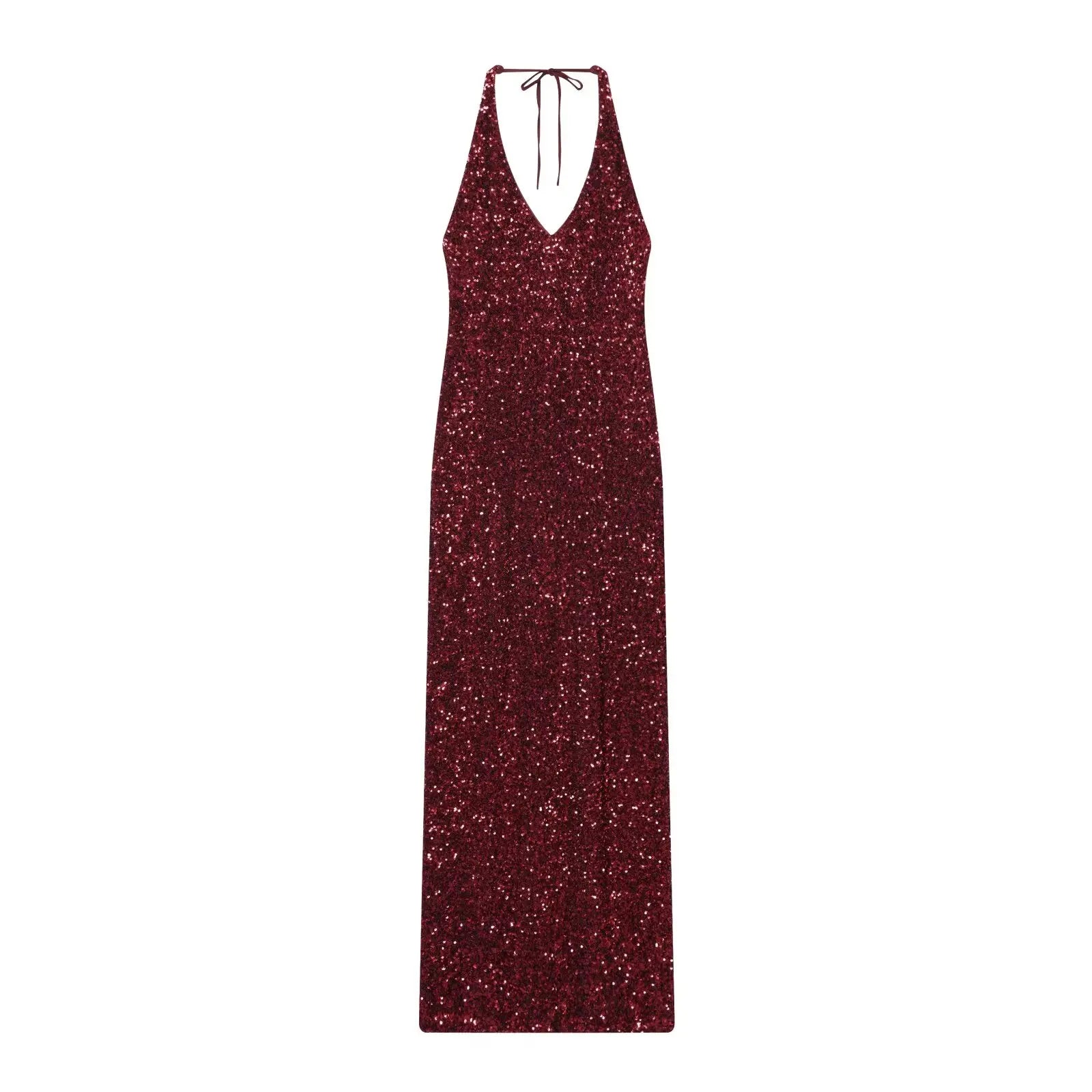 Backless Halter V Neck Sequin Long Dresses