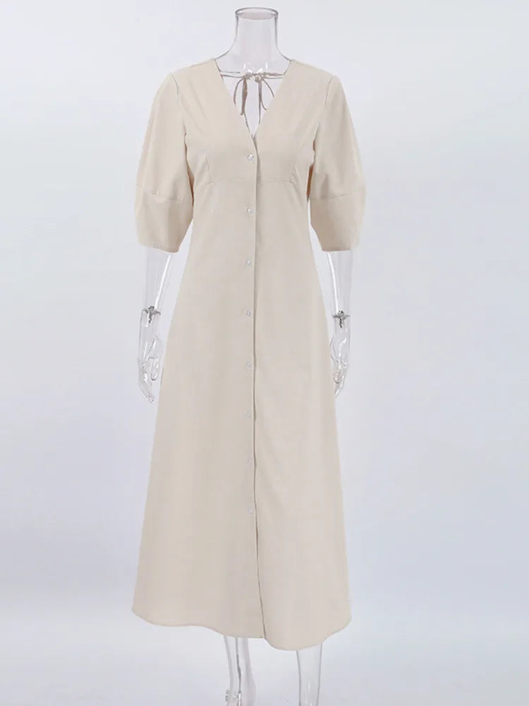 V-neck Bubble Sleeve A-line Dresses