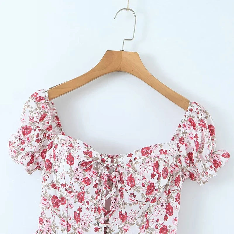 Sexy Off Shoulder Floral Print Cake Party Mini Dresses Short Sleeve Layered Holiday Summer Dresses