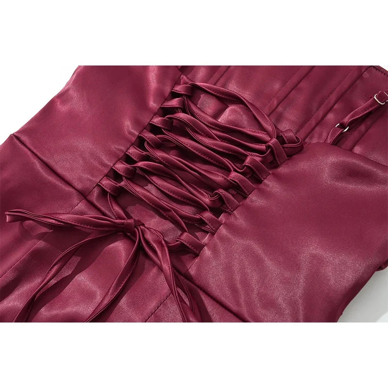 Wine Red Satin Sling Maxi Dresses