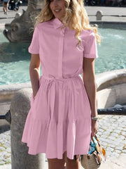 Holiday Sweet Neck Short Sleeve Bandage Waist Cinching Dresses