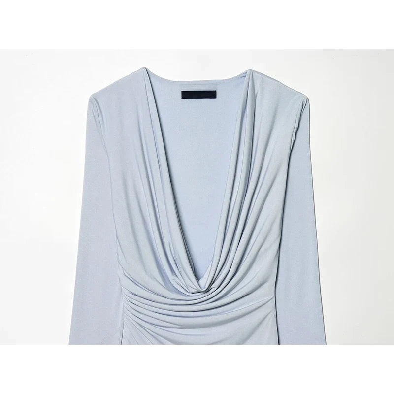 Light Blue With Sash Draped Mini Dresses