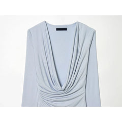 Light Blue With Sash Draped Mini Dresses