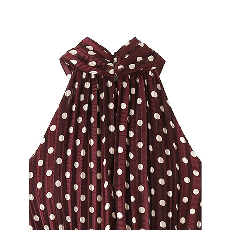 Sleeveless Halter Polka Dot Dresses