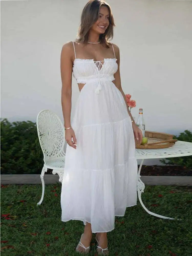 Sweet V-neck Sleeveless Pleated Patchwork Dresses