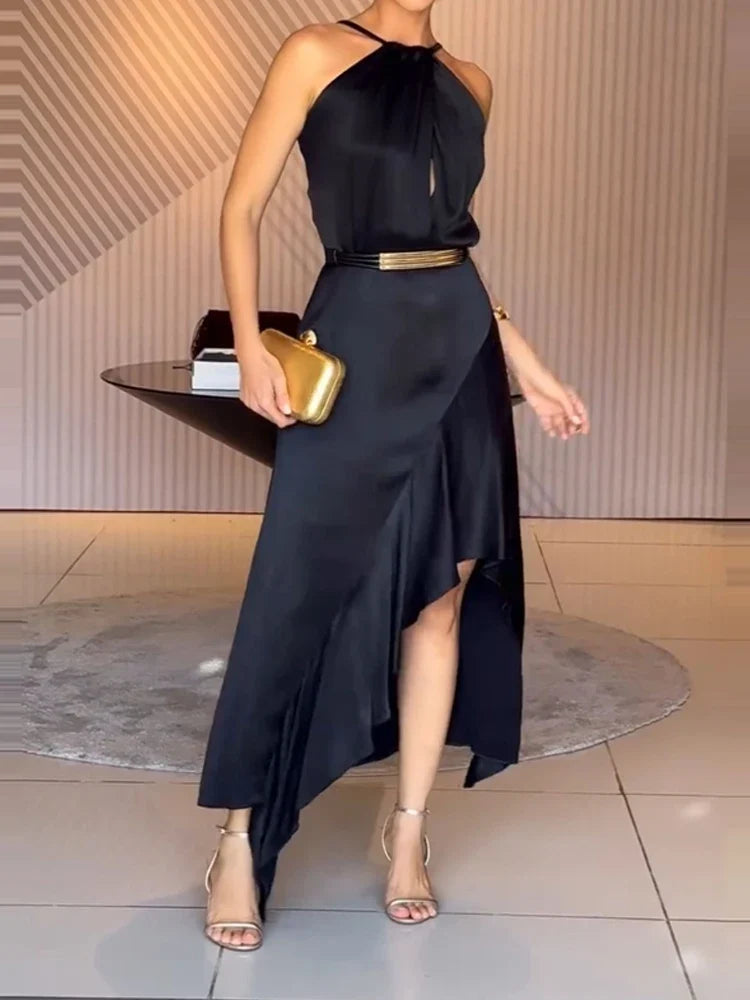 Irregular Solid Color Satin Dresses