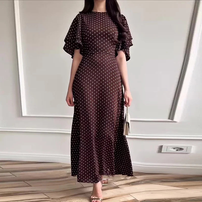 Polka Dot Printed Short Sleeved Commuting Dresses