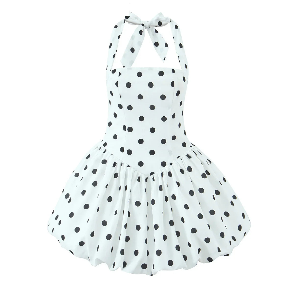 Sexy Backless Polka Dot White Halter Ball Gown Dresses