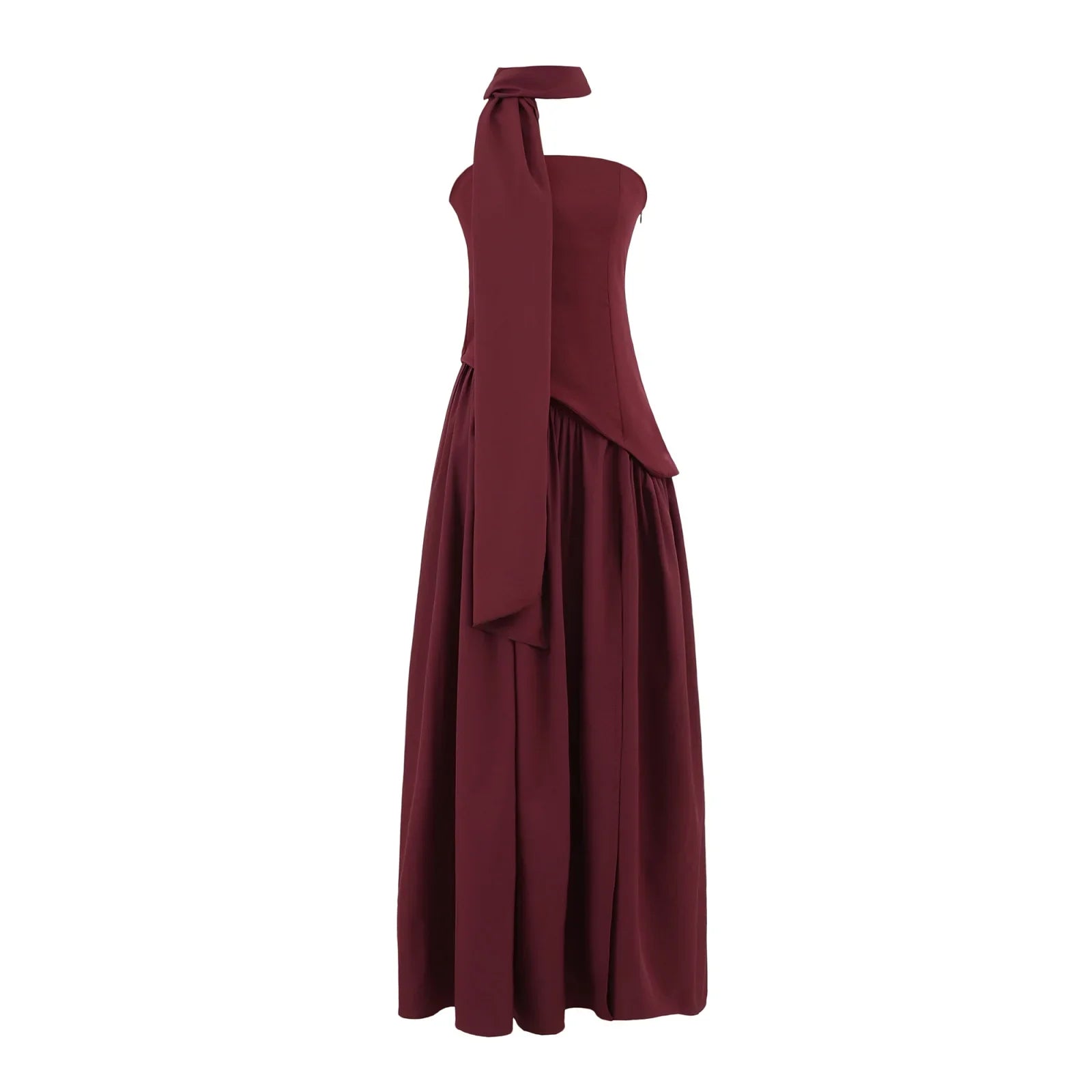 Elegant Strapless With Scarf Long Dresses Sexy High Slit Pleated Hem Evening Party Dresses